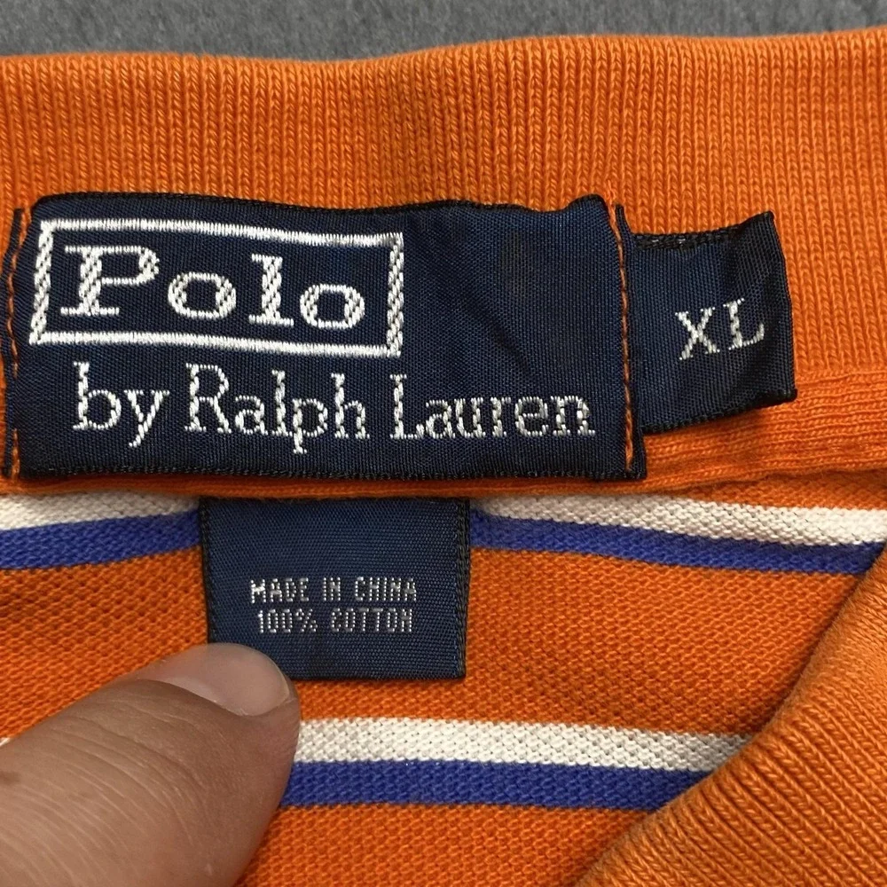 Polo Ralph Lauren Polo Shirt Mens XL Orange Stripe 100% Cotton Pony Logo